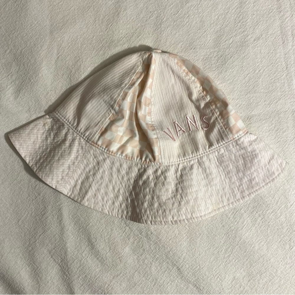 Vans Pink And White Checkered Bucket Hat With Embroidered Logo